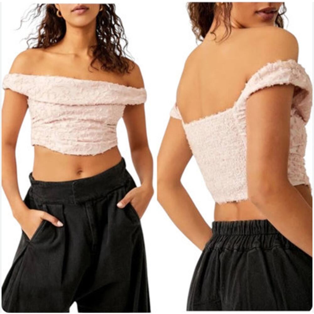 Free People Castille Off the Shoulder‎ Corset Crop Top Pink Coquette NWT M